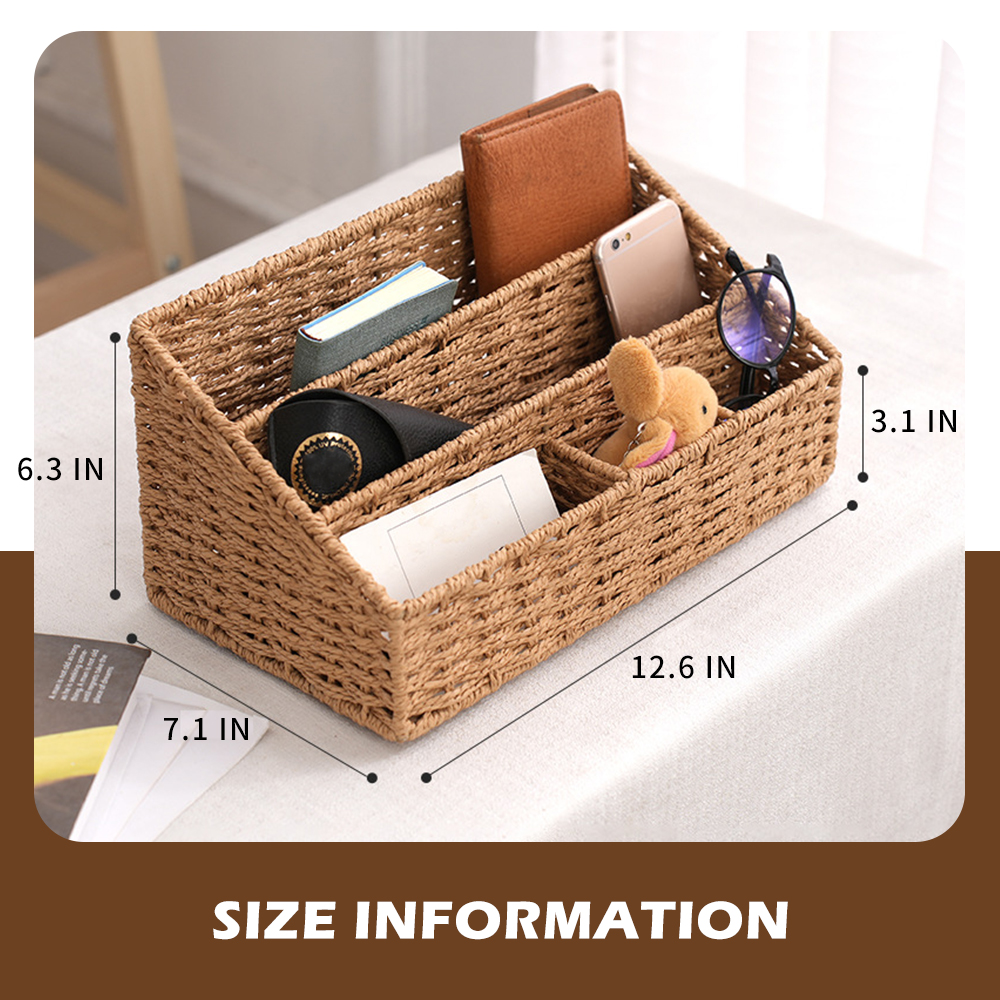 Woven Mail Organizer Basket, 12.6 Inch Countertop Mail Organizer for Bills and Pens, Farmhouse Desk Storage and Accessories