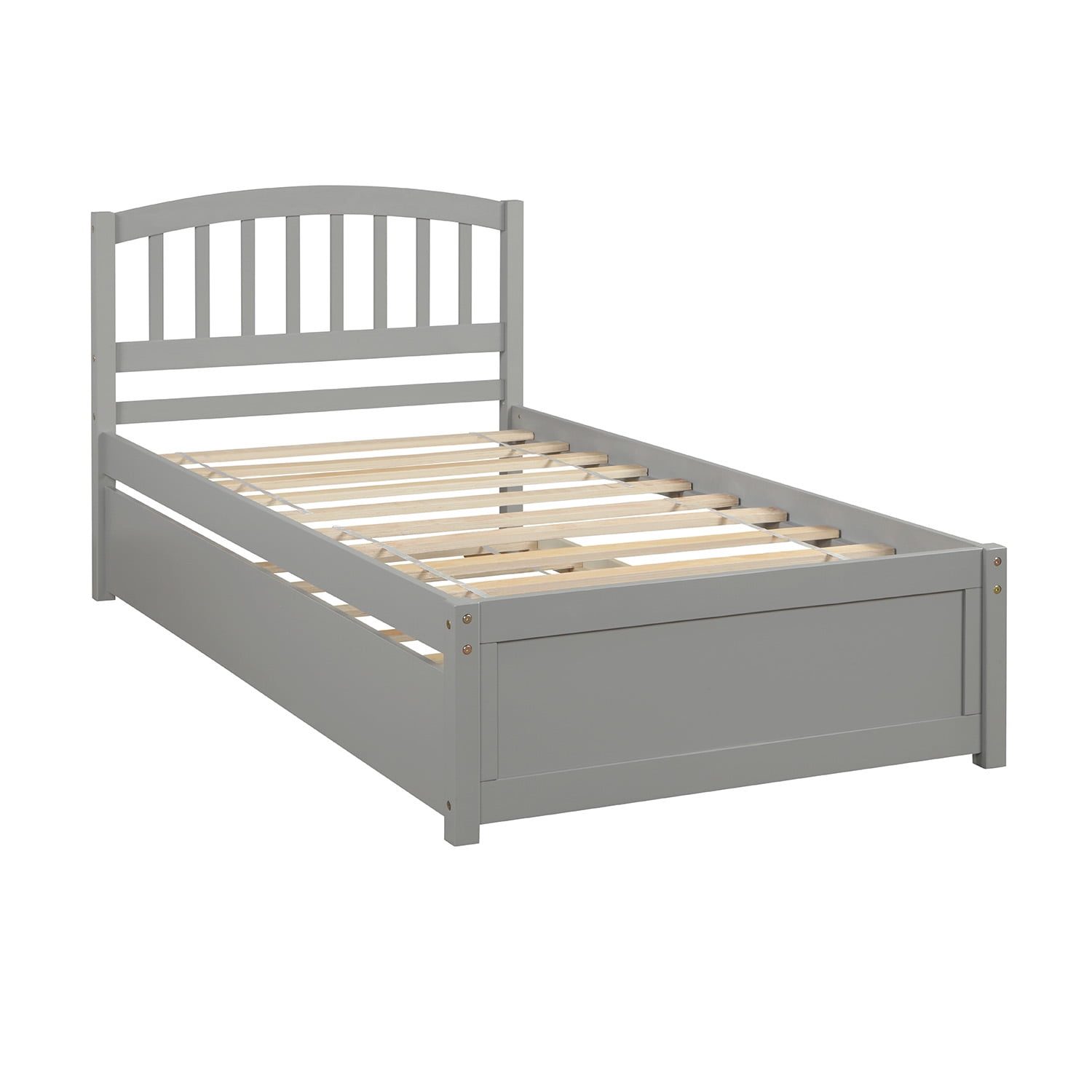 Twin size Platform Bed Wood Bed Frame w/Trundle Wood Slats Home Furniture Gray 