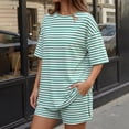 thumbnail image 4 of Sewkxo Two Piece Sets for Women Summer Lounge Short Sets Short Sleeve Crew Neck Sweatsuit with Pocket,Light Green XL, 4 of 6