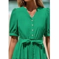 thumbnail image 6 of PRETTYGARDEN Women's Summer Midi Dress Casual Short Sleeve V Neck Buttons Belted Ruffle A Line Flowy Dress with Pockets, 6 of 7