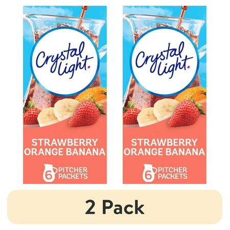 (2 pack) Crystal Light Drink Mix 6 Pitcher Packets for Flavorful Hydration and Shareable Refreshment Strawberry Orange Banana artificial flavor Zero Sugar Low Calorie 2.4 oz