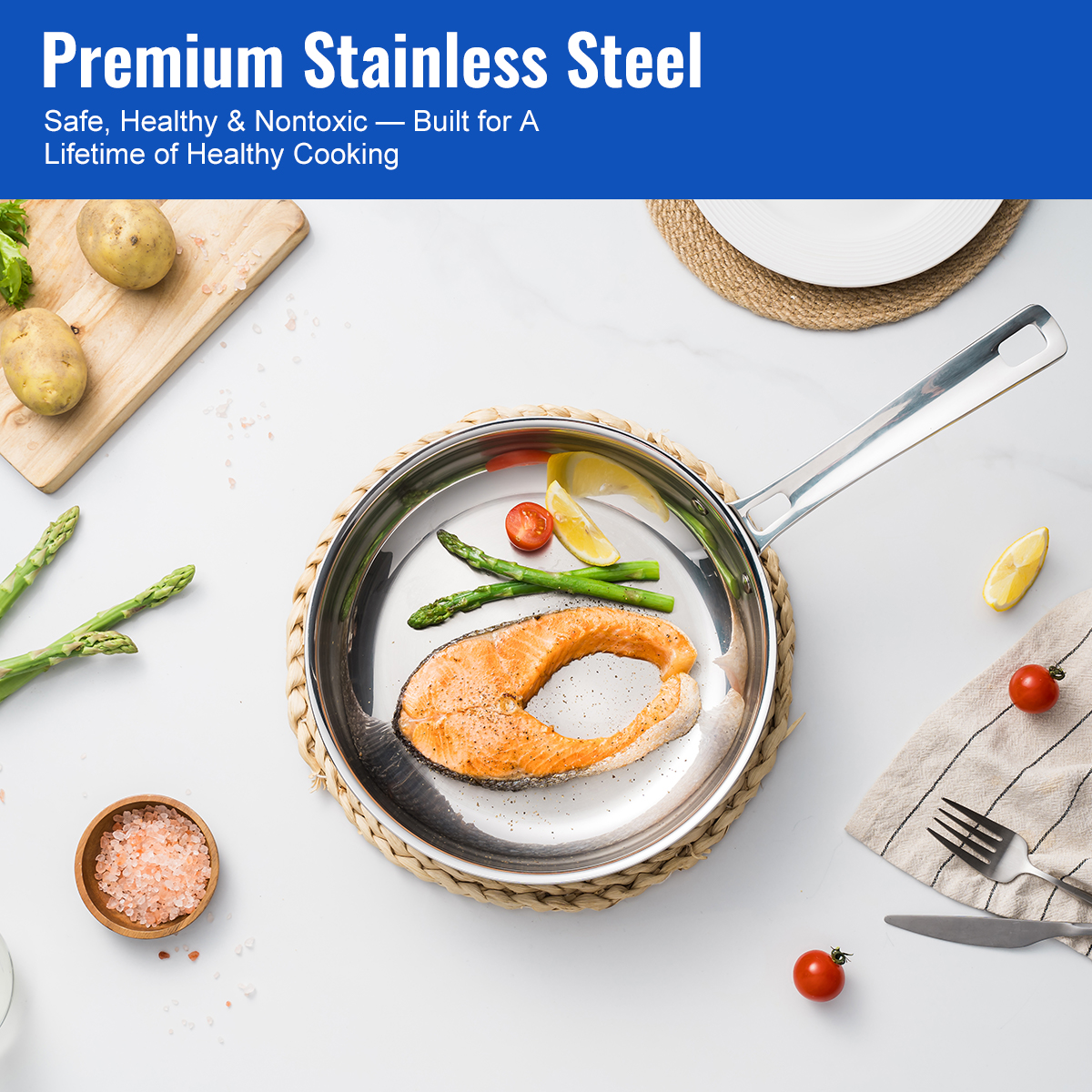 Stainless Steel Cookware Set, 4-Piece Kitchen Pots and Pans Set with Glass Lids, Durable Induction Compatible Cooking Essentials
