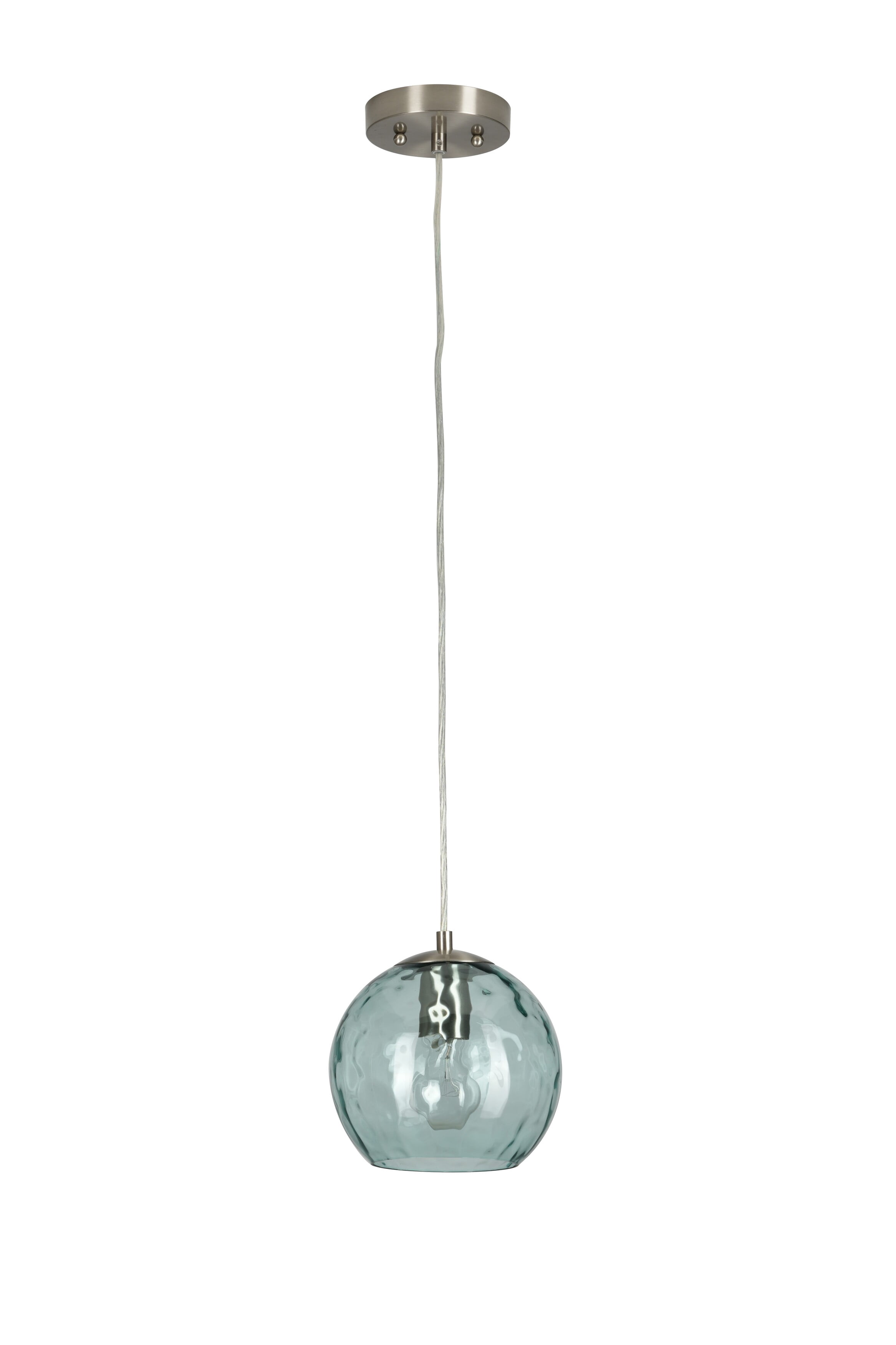 Catalina Lighting Azura 7.5'' Pendant Light Fixture with Blue Glass Globe Shade for Dining Room, Kitchen Island, Bathroom, Foyer, or Entryway, Brushed Nickel