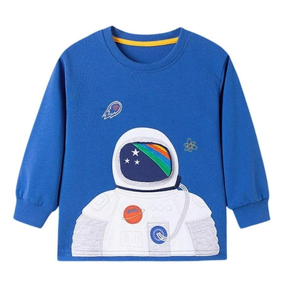 Atogsazn Toddler Boys Sweatshirt Kids Casual Cute Aerospace Print Pullover Sweater Fall Winter Clothing Trendy Blue 3-4 Years Fashion