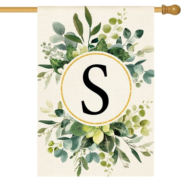Monogram Letter S Floral House Flag 28x40 Inch Double Sided Outside, Family Last Name Initial Yard Outdoor Decoration