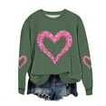 thumbnail image 2 of GuzomFashion Valentine's Day Womens Oversized Crew Neck Sweatshirt - Cute Glitter Heart Print Long Sleeve Comfy Polyester Casual Army Green Pullover,Size 3XL, 2 of 5