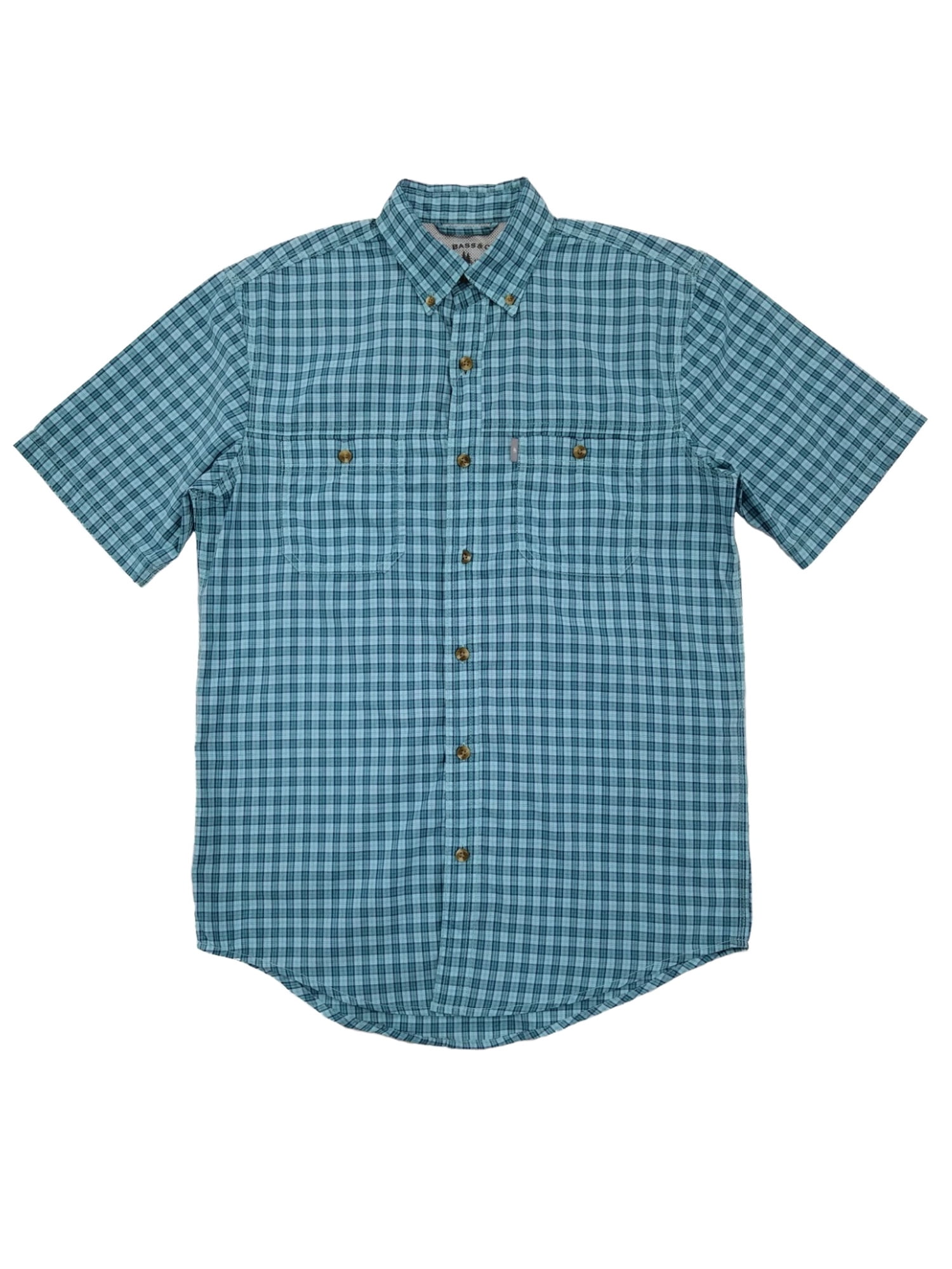 G.H. Bass & Co. Mens Aqua Plaid Short Sleeve Button-Down Shirt S ...