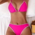 thumbnail image 4 of Women's Solid Color Lace Triangle Bikini Set Halter Adjustable Ties Backless Two-Piece Swimsuit Hot Pink XL(XL), 4 of 7