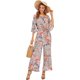 thumbnail image 3 of Pantalones de pierna ancha de cintura alta de manga corta con volantes florales de verano para mujer mono suelto informal gris claro FloralX de talla grande, 3 of 5