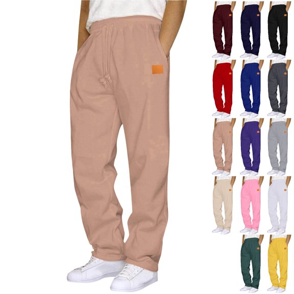 Vhkiploz Plus Size Sweatpants for Men's Drawstring Wide Straight Leg Trousers Solid Color Sporty Gym Workout Athletic Pants with Side Pockets