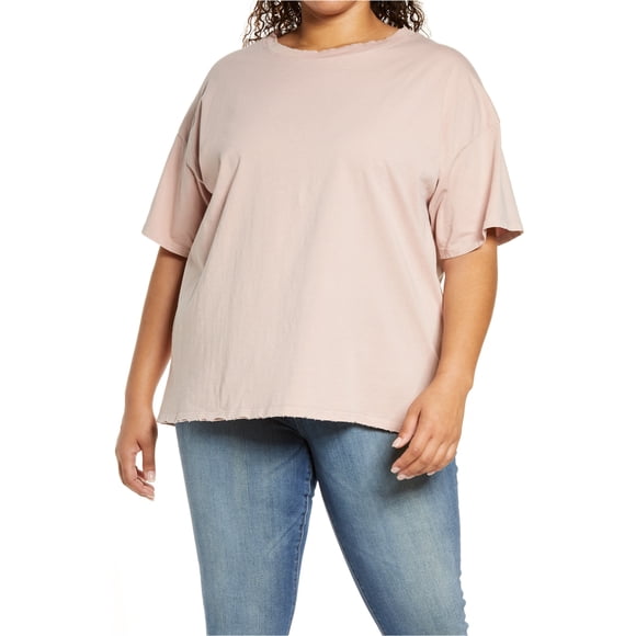 Treasure & Bond Womens Distressed Boyfriend Basic T-Shirt, pinkabobe, Plus Size, 3X