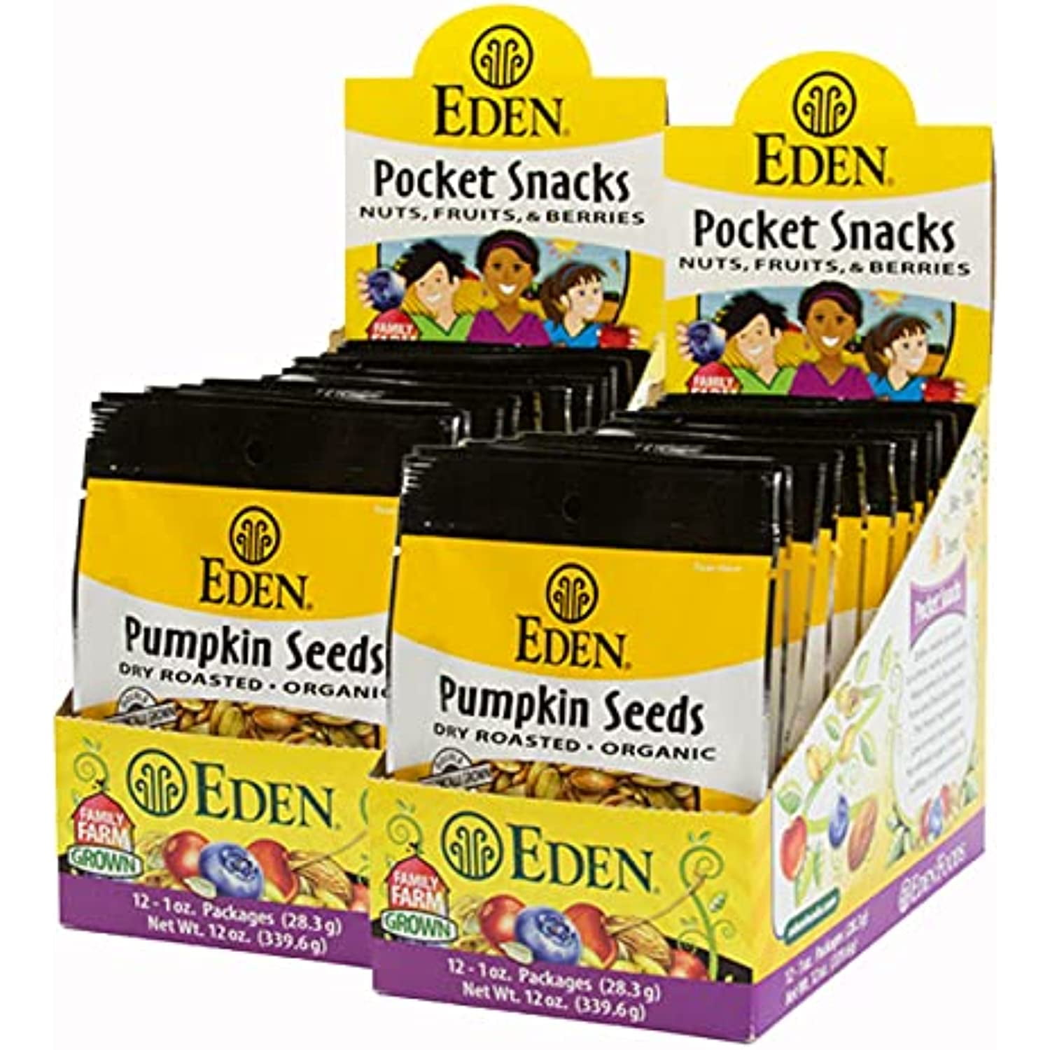 Eden Organic Pumpkin Seeds, Pocket Snacks, Dry Roasted, Lightly Salted
