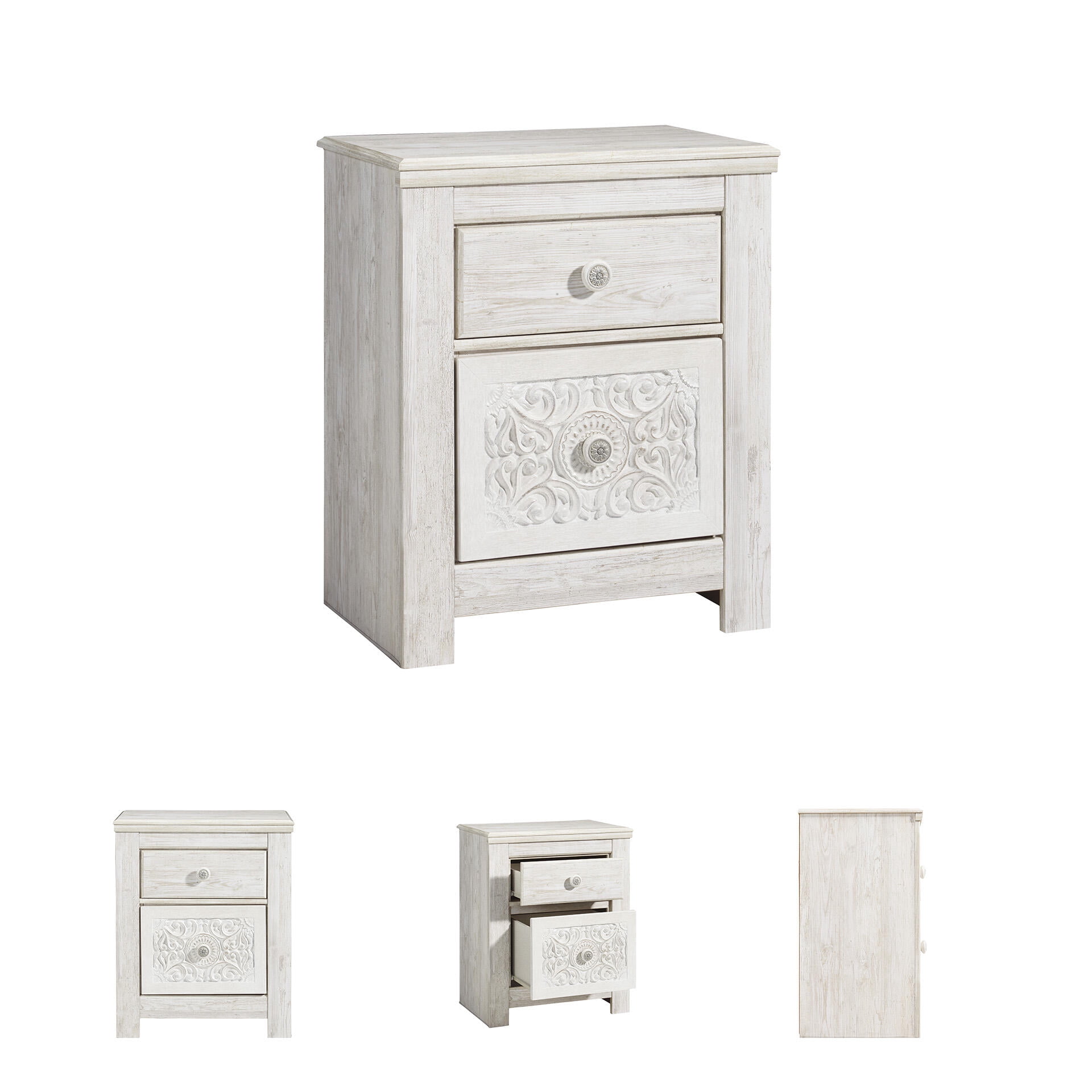 Signature Design by Ashley Traditional Paxberry 2 Drawer Nightstand, Whitewash