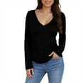thumbnail image 3 of DDAPJ pyju Womens Deep V Neck Long Sleeve Shirts Ribbed Knit Base Layer T-Shirt Slim Fit Basic Tee Tops Black XL, 3 of 8