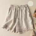 thumbnail image 2 of Shorts for Women Retro Hollow Lace Splicing Loose Mid Length Five Point Cotton Linen Casual Shorts, 2 of 6