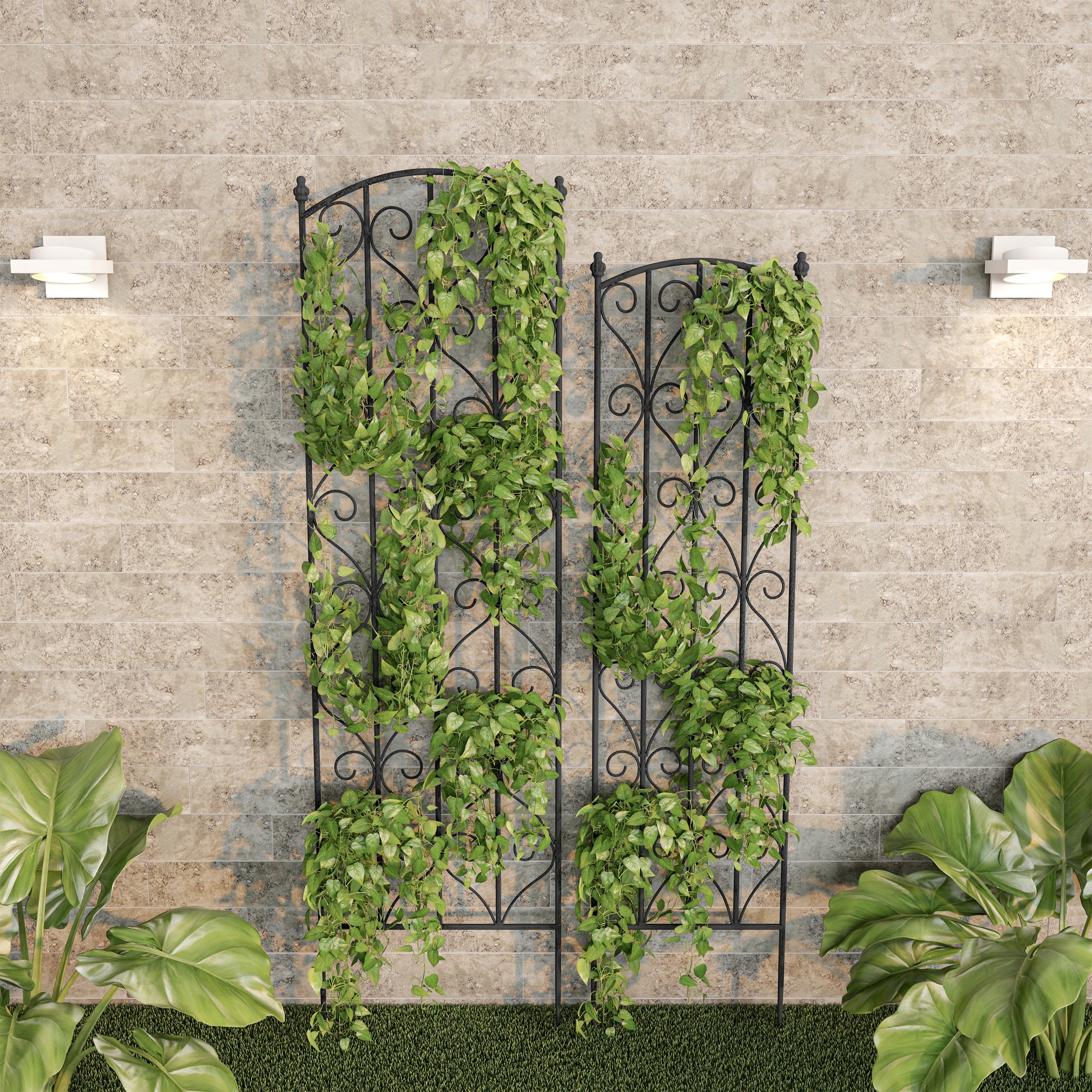 Pure Garden Set of 2 Decorative Garden Trellis for Climbing Plants (Black)