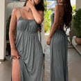 thumbnail image 2 of Yangnuo Women's Spaghetti Strap Backless Maxi Dress Ladies Ruched Solid Color Casual Summer Dress Gray L, 2 of 6