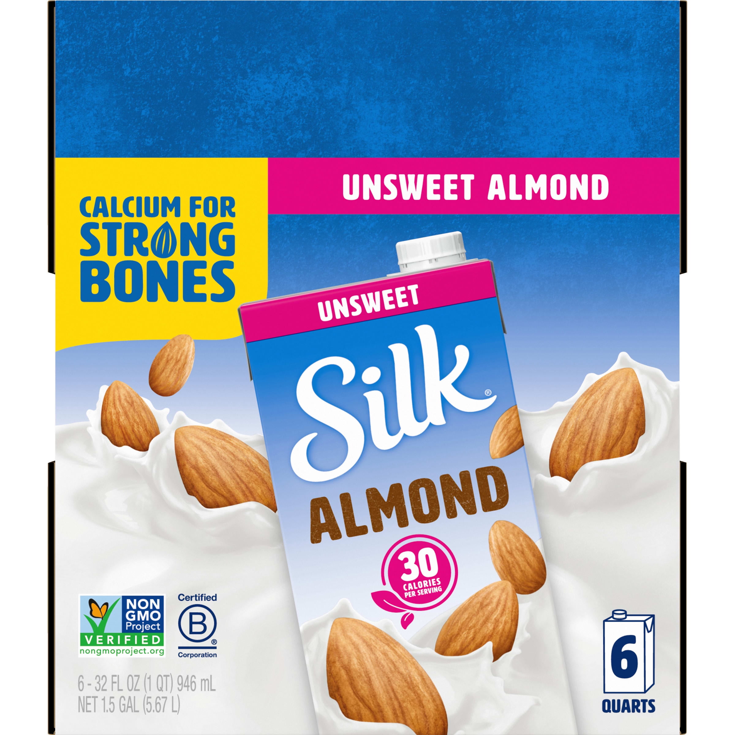 (Pack of 6) Silk Shelf-Stable Unsweetened Almond Milk, 1 Quart