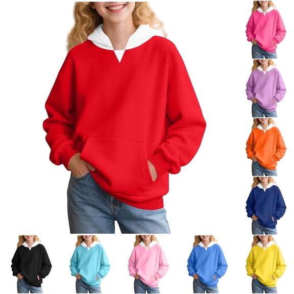 Tanghaowl Kids Hoodies Girls Hoodies Sweatshirts Long Sleeve Casual Pullover Soft Comfortable Kids Sweatshirt for Spring Fall Seasons Red 14-15 Years