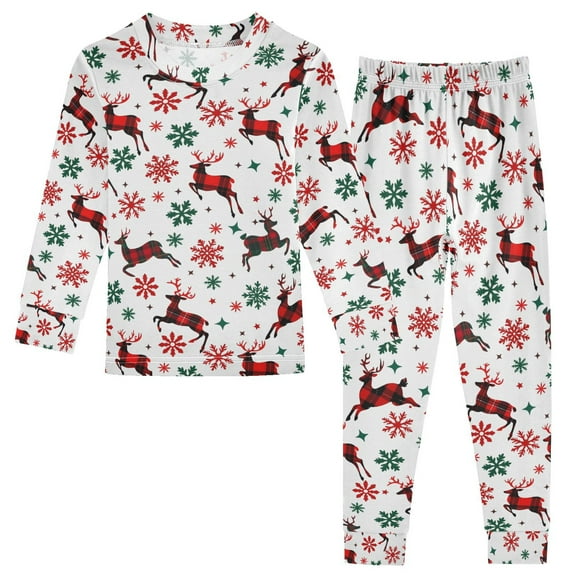 joogoo Elk Snowflake Reindeers 2 Piece Long Sleeve Tee and Pants Cotton Pajama Set 5Y