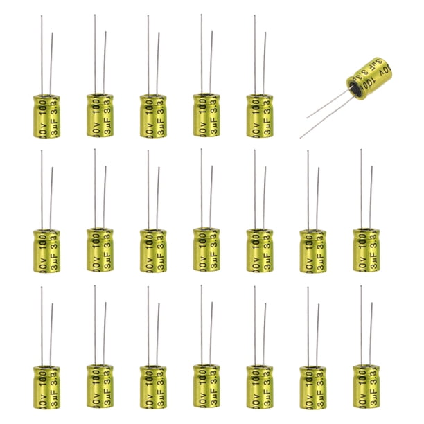 Capacitor electrolítico no polarizado de 3.3uF 100V, capacitores de aluminio de 8mm x 12mm para proyectos de bricolaje, divisor de frecuencia de tweeter de audio, paquete de 20