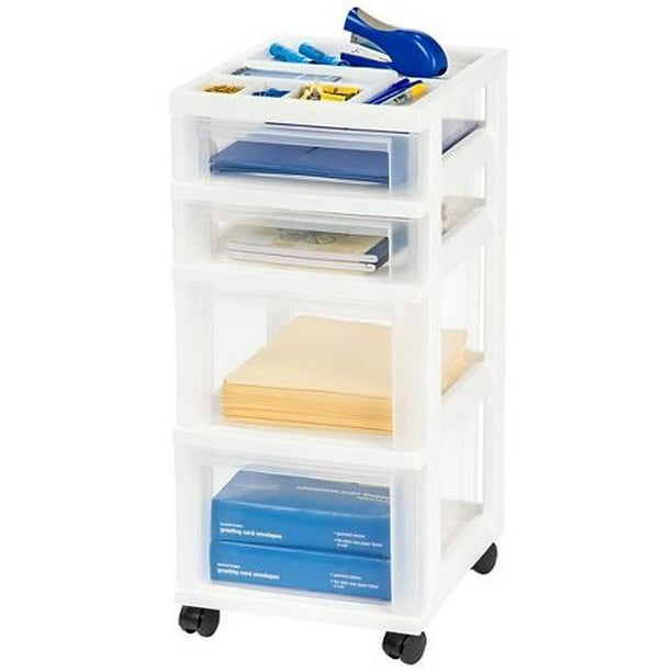 IRIS USA, 4Drawer Storage Cart with Organizer Top, White