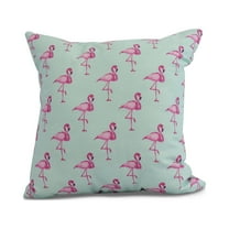 Simply Daisy, 18" x 18" Flamingo Fanfare Multi , Animal Print Outdoor Pillow, Aqua