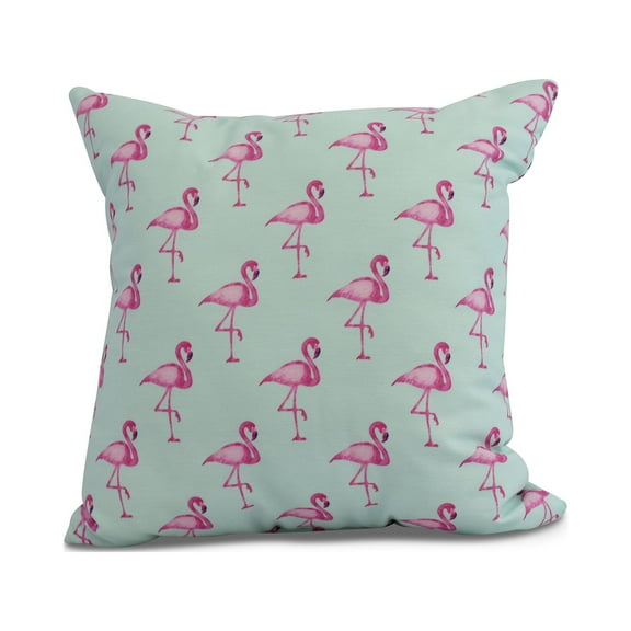 Simply Daisy, 18" x 18" Flamingo Fanfare Multi , Animal Print Outdoor Pillow, Aqua