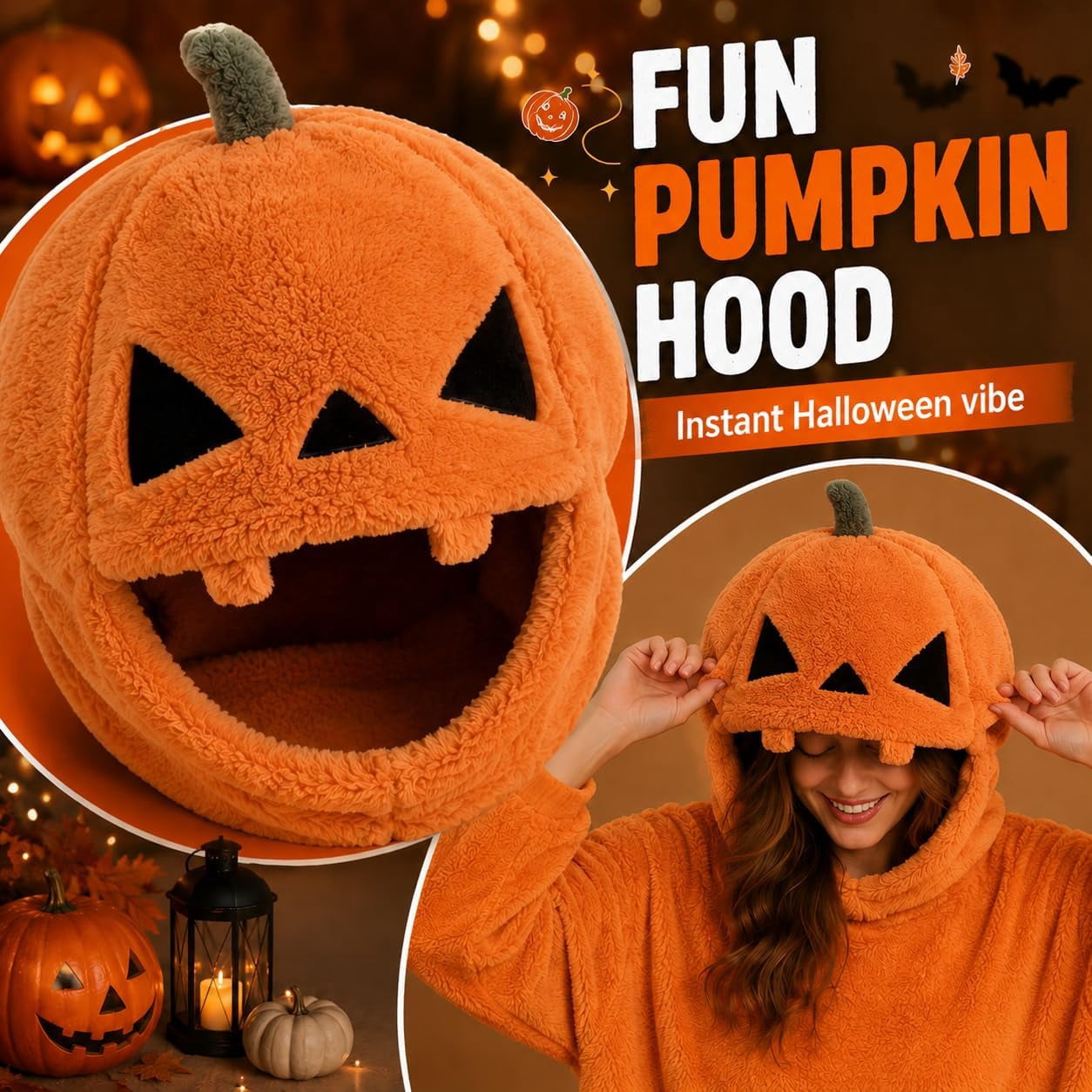 Unisex Adult Pumpkin Onesie Costume Pajamas, Jack-O'-Lantern Plush