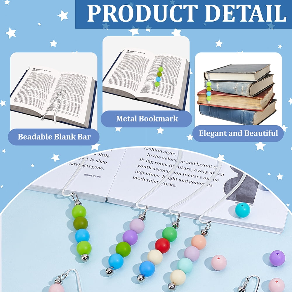 30Pcs Alloy Hook Bookmarks Stainless Steel Beadable Bar Bookmark Platinum Stainless Steel Color 98mm for making