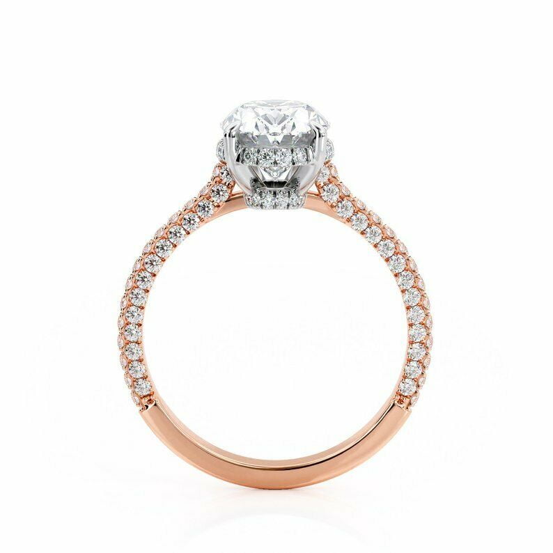 HeartsAndYou 2ct Oval Cut Moissanite Hidden Halo Engagement Ring for Women 18k Rose Gold over Silver Round Accent