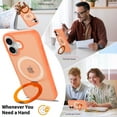thumbnail image 7 of Asuwish Phone Case for iPhone 17 6.3 inch Tempered Glass Screen Protector Magnetic Folding Stand Frosted Translucent Rugged Shockproof Protective Cell Cover i Phone17 i17 17Case Women Men Orange, 7 of 7