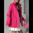 thumbnail image 4 of Chaqueta Impermeable de Larga con Capucha y Cremallera para Mujer, Gabardina, Cortavientos, Chaqueta de Viaje. Rosa Roja M, 4 of 9