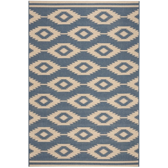 SAFAVIEH Beach House Vasiliki Geometric Indoor/Outdoor Area Rug, Cream/Blue, 3' x 5'