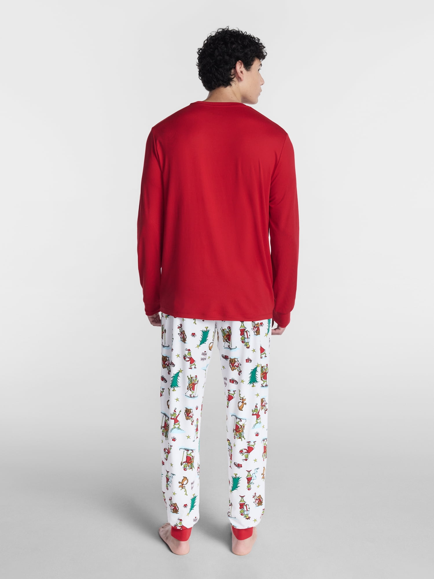 Dr. Seuss Grinch Men's Matching Family Pajamas Top and Pants Set, 2-Piece, Sizes S-3XL