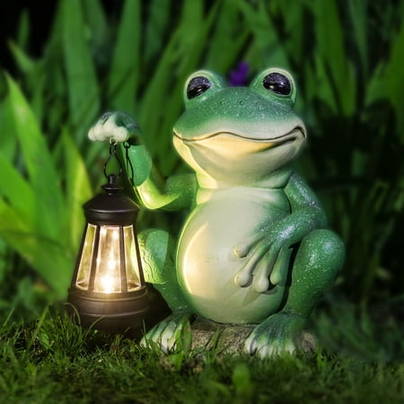 Solar Garden Statues Frog,Outdoor Statues with LED Lantern, Frog Garden Decor for Outside Patio,Yard,Lawn Housewarming Gifts