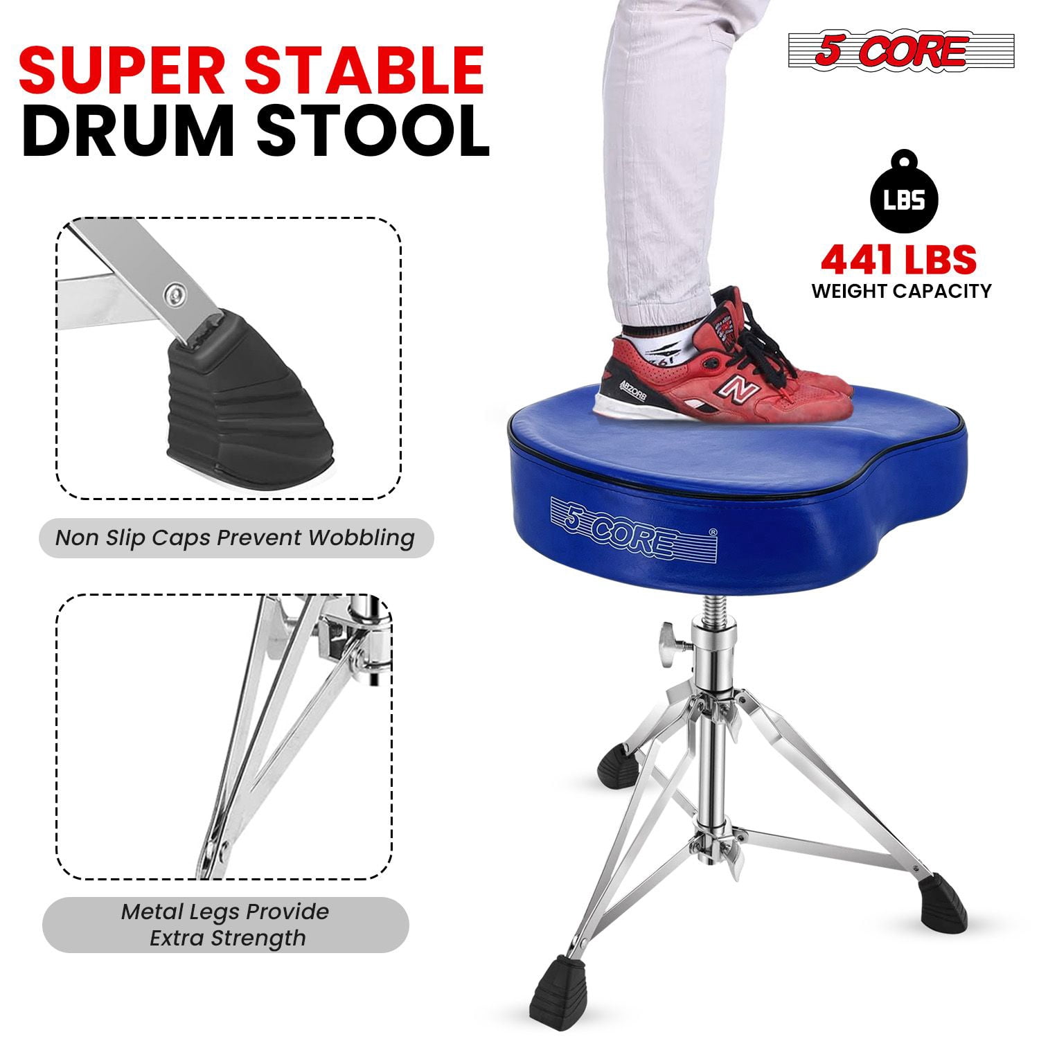 5Core Drum Throne Padded Guitar Stool Saddle Drummer Seat for Adults & Kids