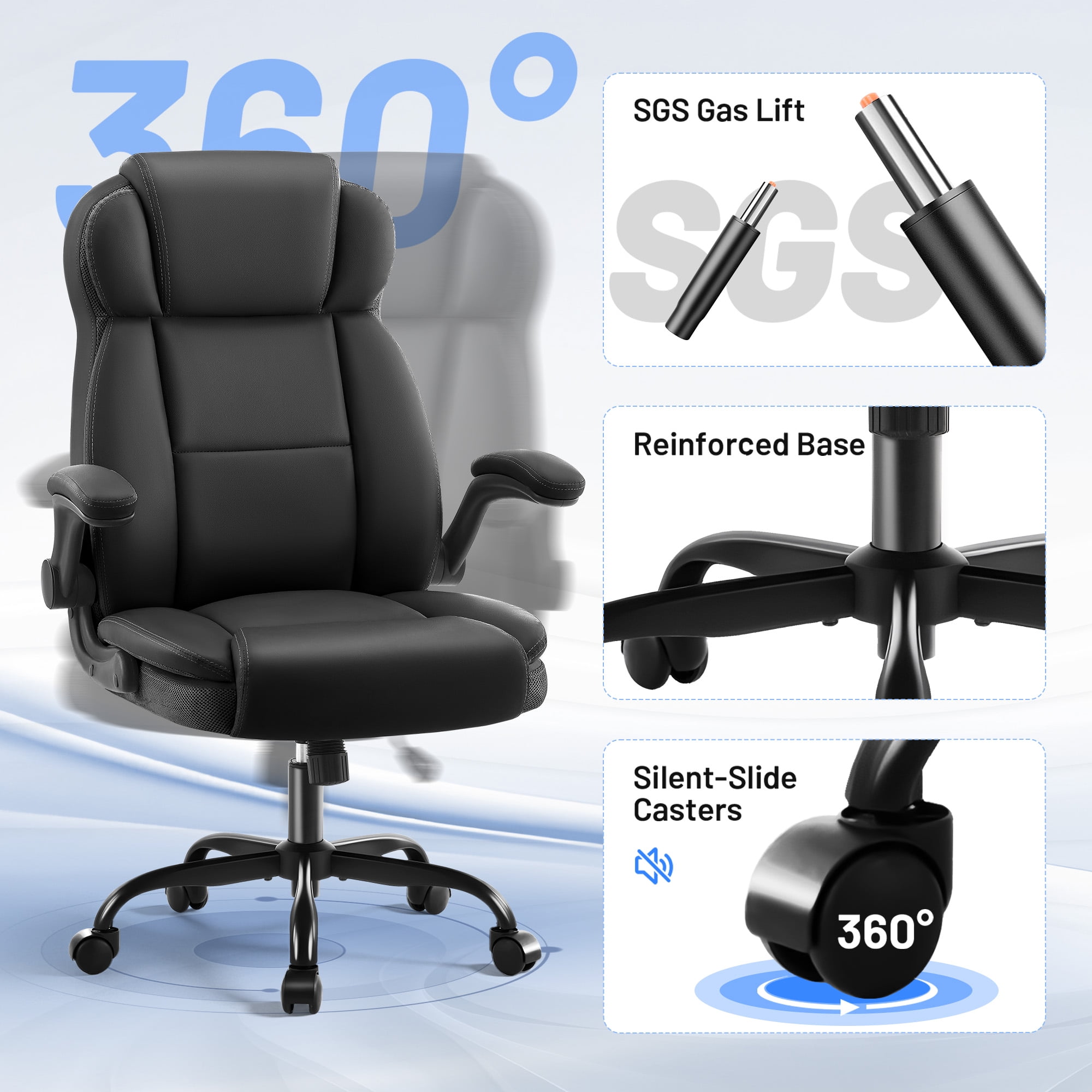 Dhole Ergonomic High-Back PU Leather Office Chair with 120° Recline & Flip-Up Arms - Home Office Desk Chair for Work, Study, Gaming, 300LBS Capacity (Black)
