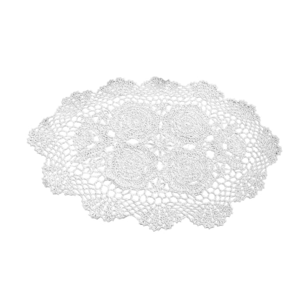 Mantel individual ovalado floral con encaje, creativo, antideslizante, de ganchillo, con borde de algodón Blanco