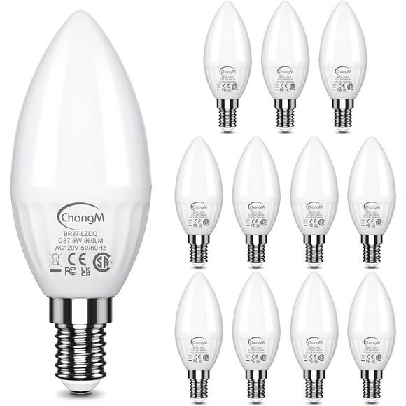 TRAHOO-E12 LED Candelabra Light Bulbs 5W,40W Equivalent, Small Base Ceiling Fan Light Bulbs, B11 Chandelier Light Bulbs, 2700K Soft Warm White Type B Candle Bulbs, Non-Dimmable, 12 Packs
