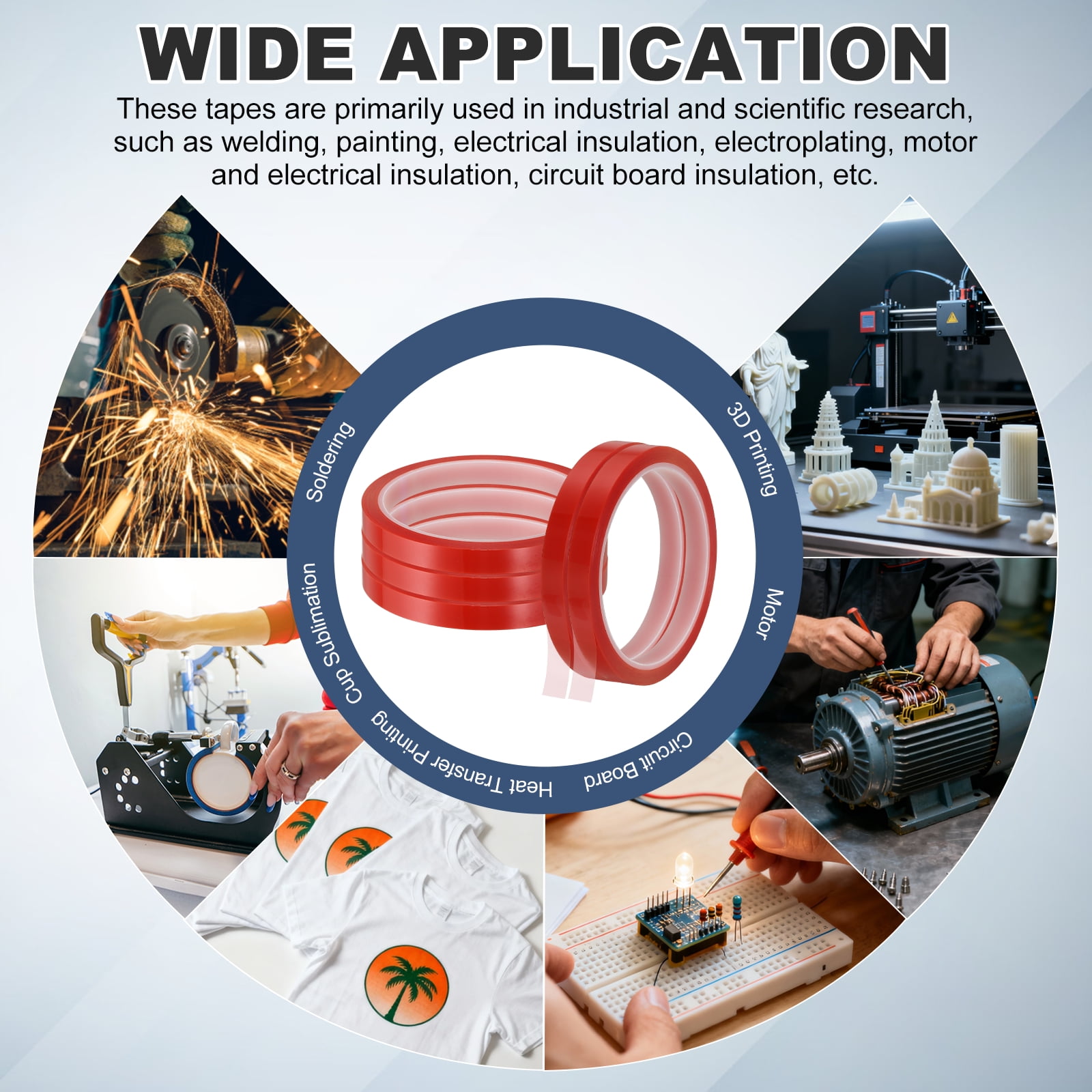 10 Rolls Heat Tape, 10mm x 33(108FT) No Residue High-Temperature Resistant Tape Heat Transfer Tape for Sublimation Electronics 3D Printing Soldering, Red