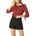 thumbnail image 3 of MODA NOVA Junior's Ruffled Neck Half Sleeve Polka Dots Blouse Tops Wine Red XL, 3 of 6