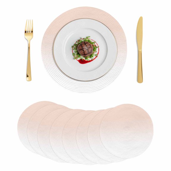 Pink White Ombre Round Placemats Set of 8,Braided Polypropylene Place Mats,Beige Gradient Color Modern Abstract Art Washable Table Mats for Kitchen Dinner Holiday Wedding Party Coffee Table Decor 15"