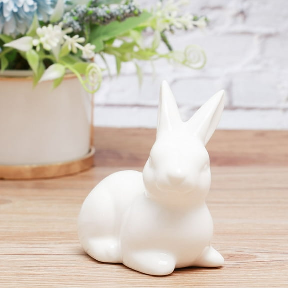 GOOHOCHY  Ceramic Crafts Figurines Rabbit Decor Bunny Baby Office White