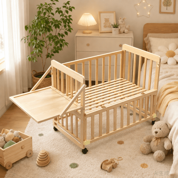 Solid Wood Baby Bassinets Wooden Bedside Bassinet Portable Extendable Mini Baby Crib 3 Adjustable Heights with Mattress for Newborns