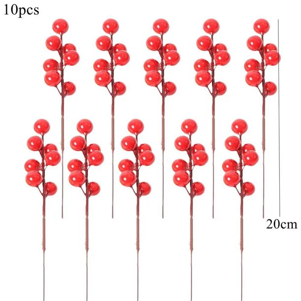 Ramas de pino artificiales de ratán para Navidad, bayas de espuma roja para decoración de Corona de Navidad, suministro de ajuste de mesa de Noel, 1 paquete