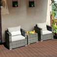 thumbnail image 1 of Costway 3 PC Patio Rattan Furniture Bistro Set Cushioned Sofa Chair Table White, 1 of 10