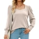 thumbnail image 1 of Camisa de punto para mujer Cuello cuadrado Manga larga abullonada Puños abotonados Camisa de punto Casua Fit Albaricoque XL, 1 of 5
