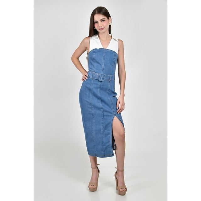 Vestido denim combinado Roman Fashion /Juvenil, 14721 (Azul medio) azul G