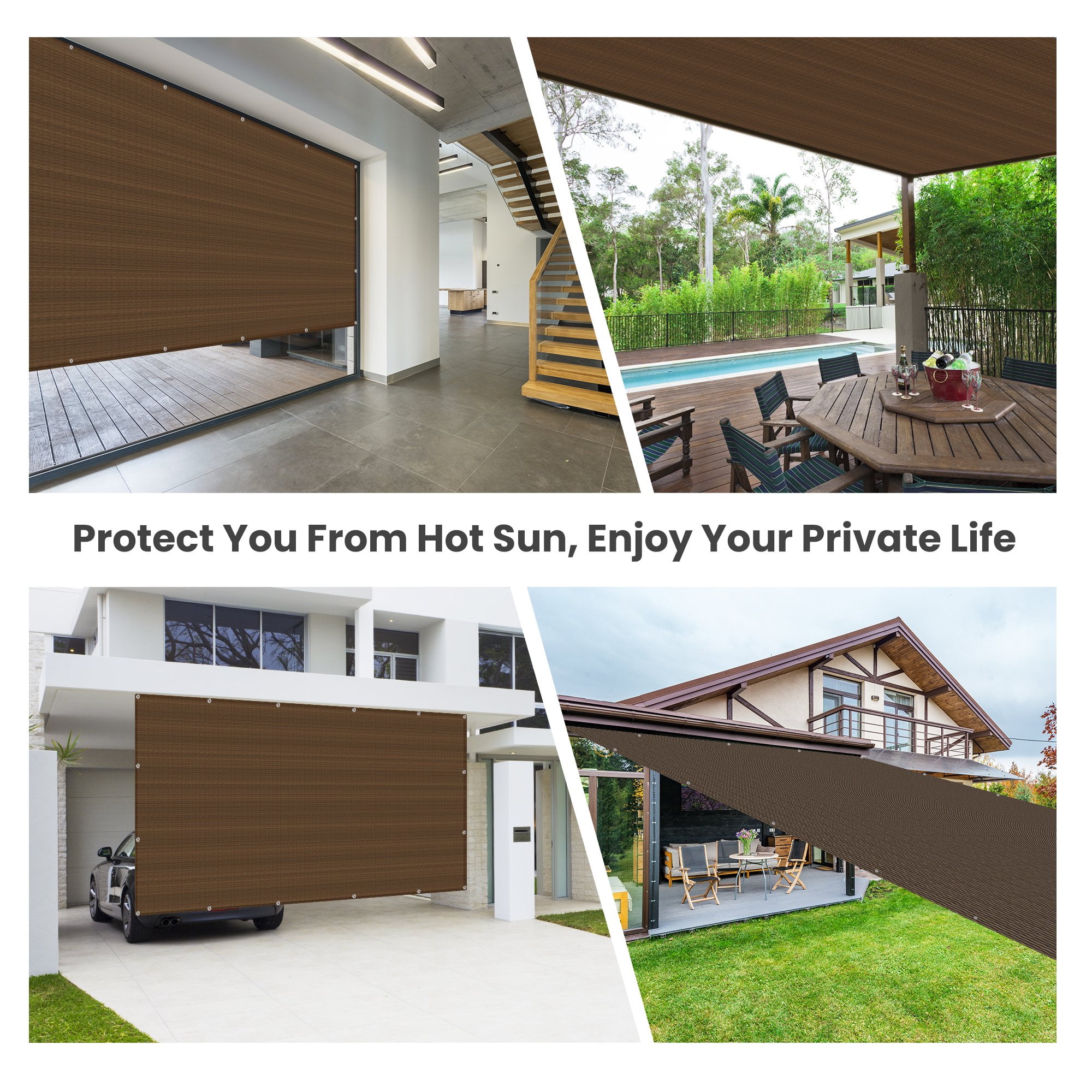 Sun Shade Cloth with 90% UV Protection for Garden, Patio, Deck, and Pergola, Outdoor Sunblock Shade Cloth with Reinforced Grommets, Mocha 6FTx16FT